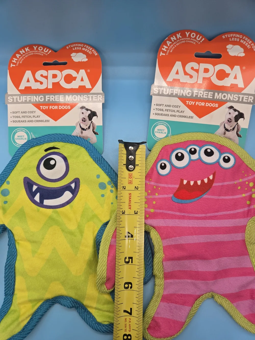 ASPCA Stuffing Free Monster Dog Toys Green & Pink- 2 Pack